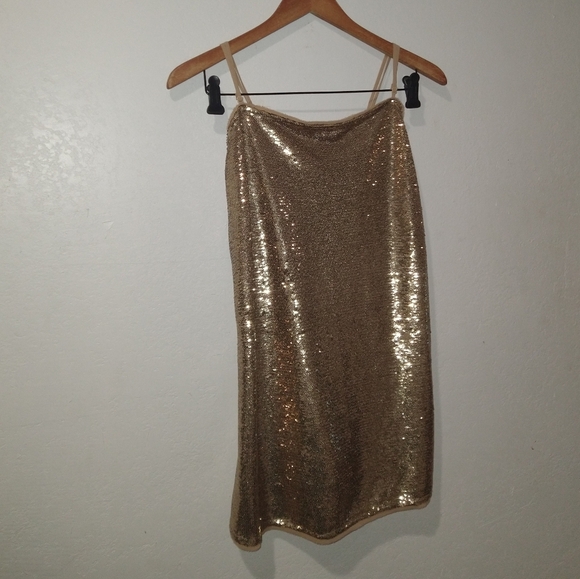 NWT FREE PEOPLE Gold Shimmer Sequins Mini Dress - Picture 11 of 11